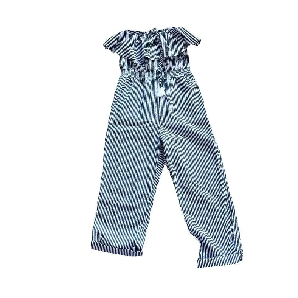 J.Crew Blue Stripe Cotton Strapless Jumpsuit S